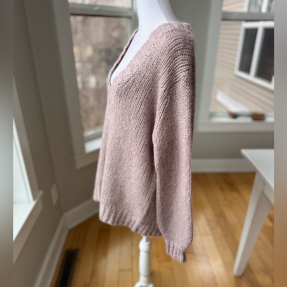 Moda International Mauve Purple Pink Oversized V neck Tunic Sweater Size Large - Picture 2 of 7